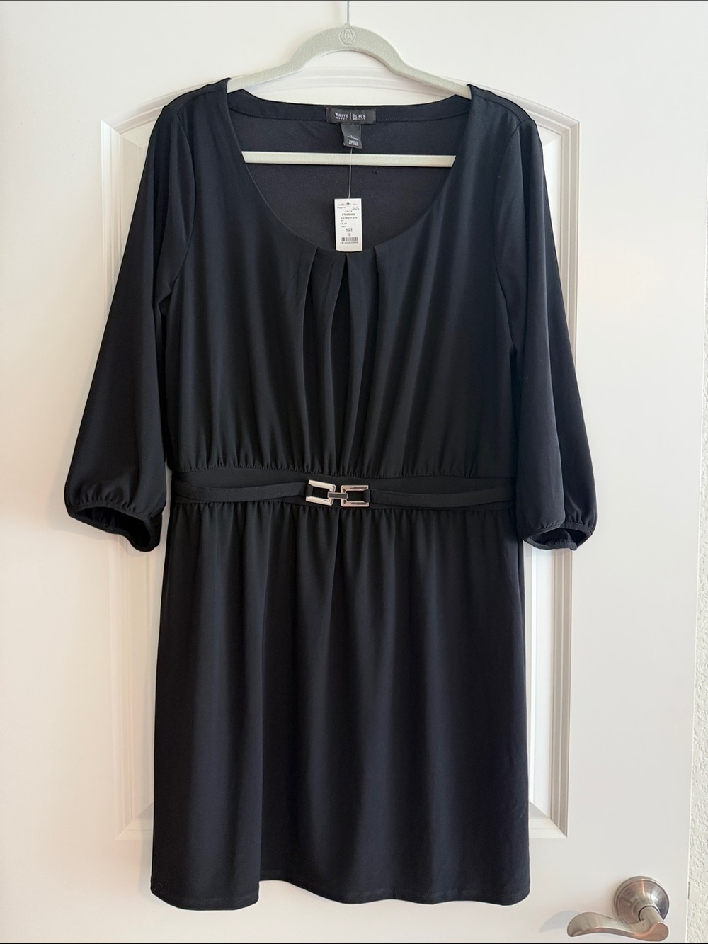 White House Black Market Black Scoop Neck Belted Long Sleeve Dress Large